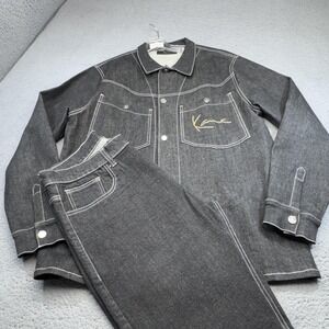Kani Denim Jacket Pant Set Mens Medium Gray Contrast Stitch Logo Embroidered